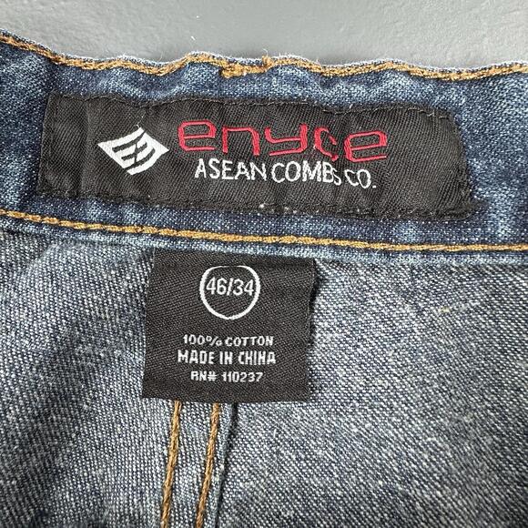 Enyce Jeans Mens 44x34 Blue Dark Wash Baggy Relaxed Wide Leg Street Smoke Rising - Picture 2 of 7